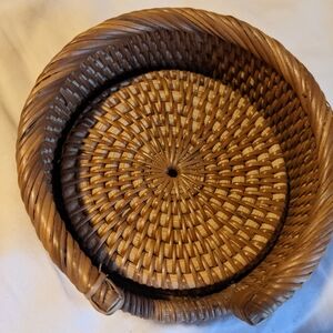 Wicker Coasters Set w/ Basket Woven Rattan Boho